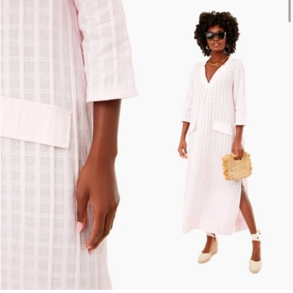 Pomander place Tuckernuck Light Pink Striped caftan Dress size medium